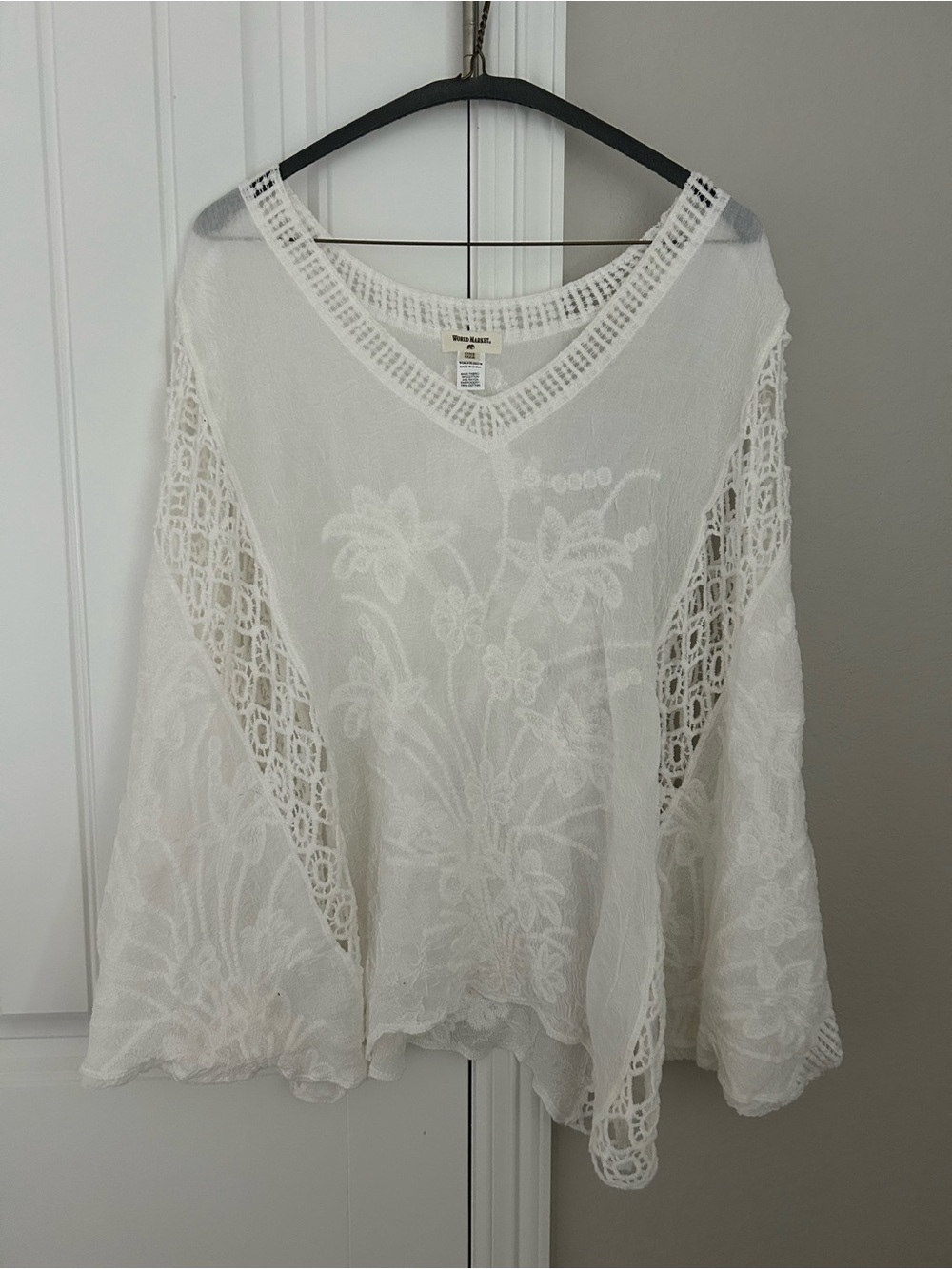Cost Plus World Market White Crochet Lace V-Neck Coveralls